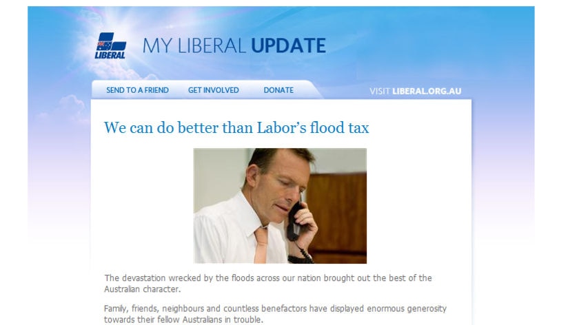 The email provides a link to the Liberal Party's website where donations can be made