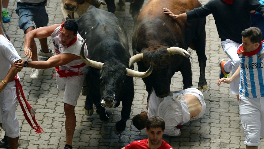 People injured in running of the bulls in Pamplona