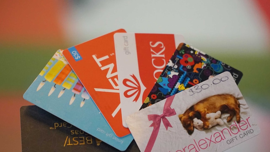 Six different gift cards from Australian retailers