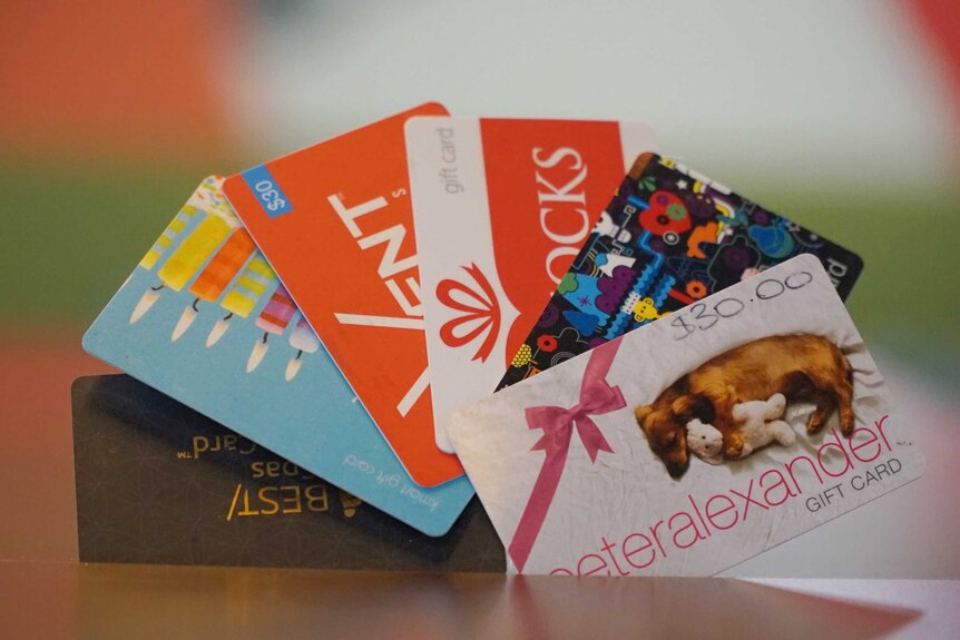 Six different gift cards from Australian retailers