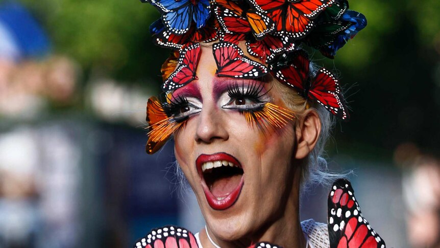 A drag queen wears a butterfly costume in Buenos Aires