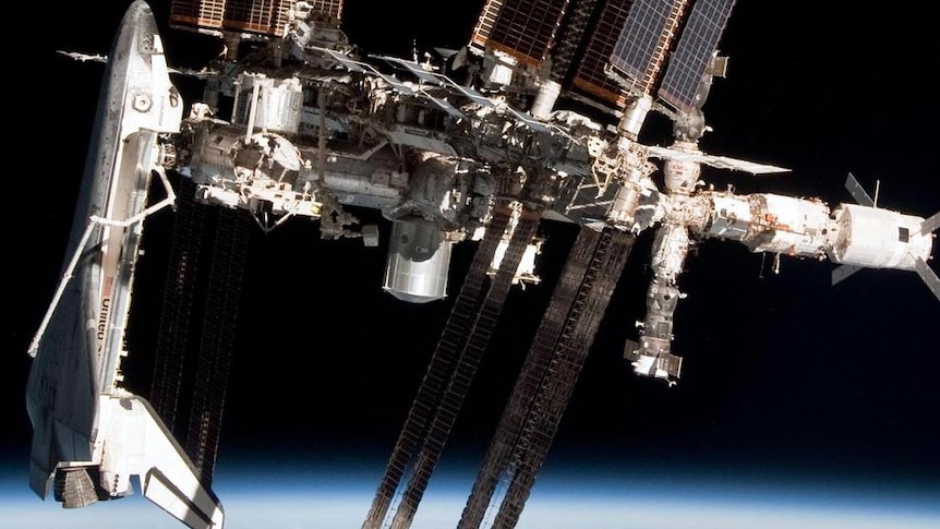 The space shuttle docked with the International Space Station