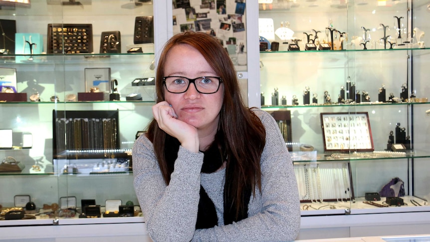 Tara Jones in the Elsternwick jewellery store where she works which was robbed in January.