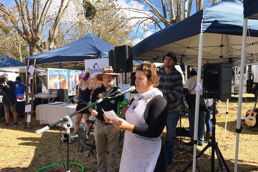 Fiona May the director of the Toowoomba Farmers Market addressed the milk crisis rally.