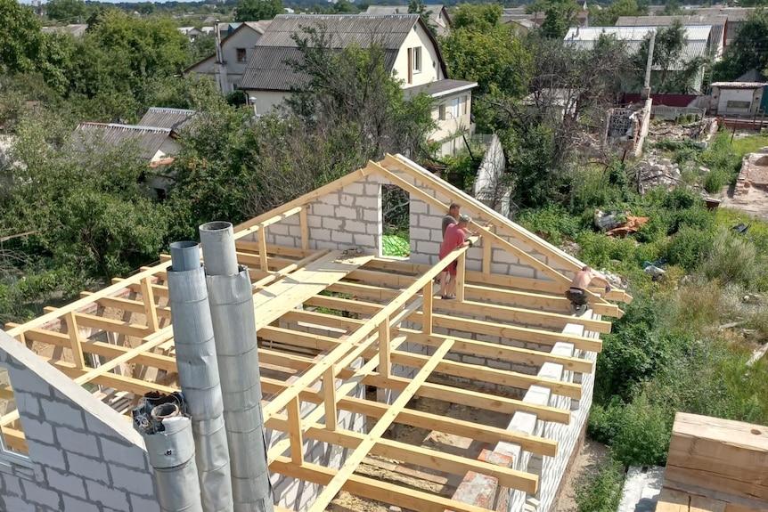 The roof of a house under construction