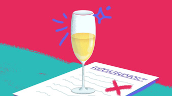 Illustration of champagne glass on redundancy papers for a story about redundancy and finding a new job
