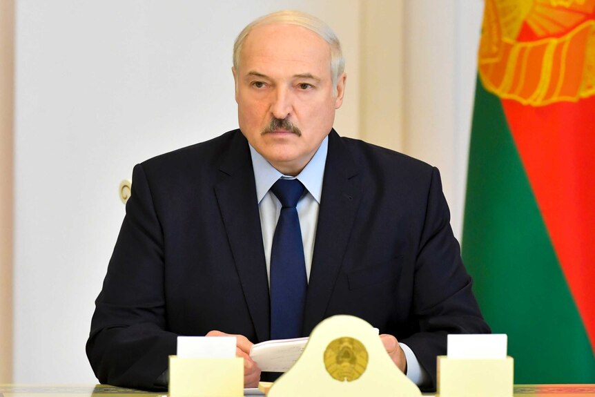 Belarusian President Alexander Lukashenko attends a meeting.