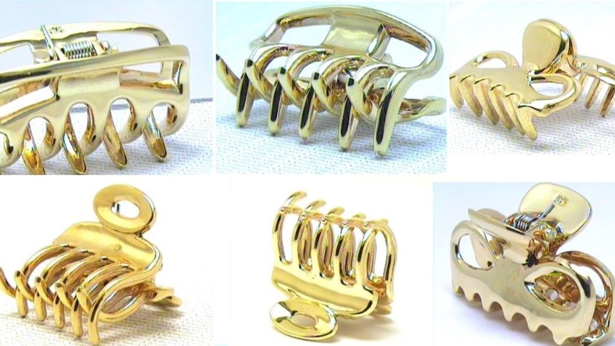 Six pictures of hair clips made of gold