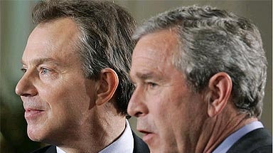 Former British PM Tony Blair and former US president George W Bush