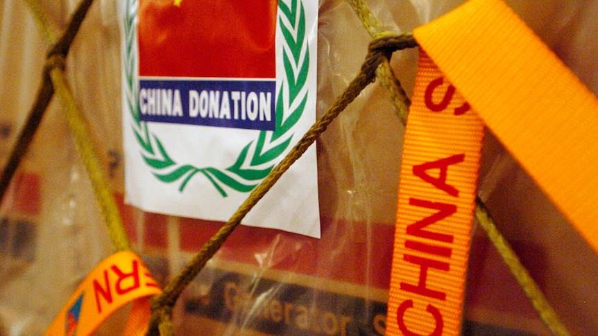 A box with a label reading 'China donation'