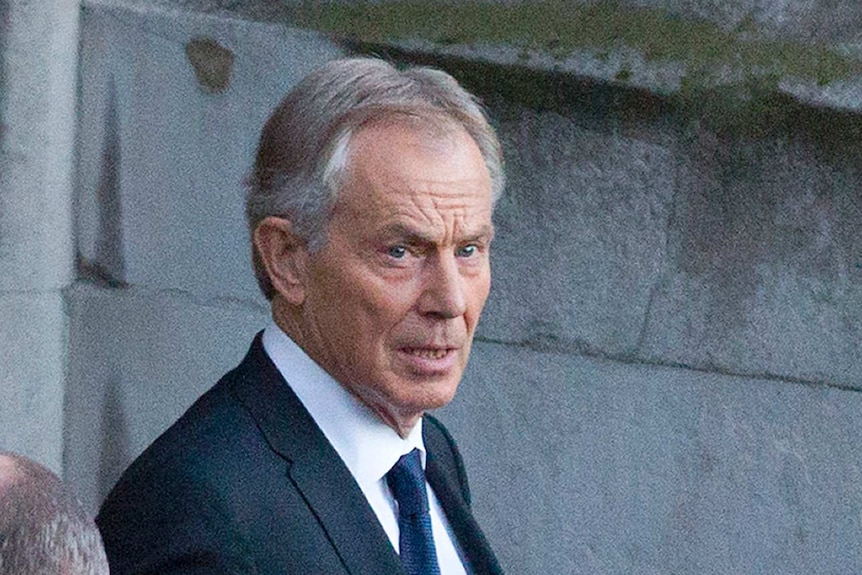 Tony Blair leaving Northern Ireland Affairs Committee hearing