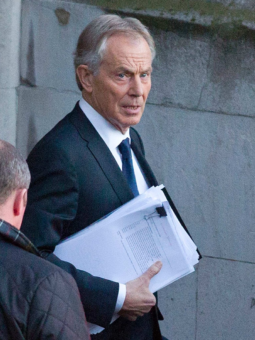 Tony Blair leaving Northern Ireland Affairs Committee hearing