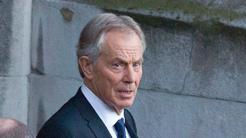 Tony Blair leaving Northern Ireland Affairs Committee hearing