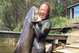 Kate Rogers with a large cobia she caught on a spearfishing dive near Ulladulla