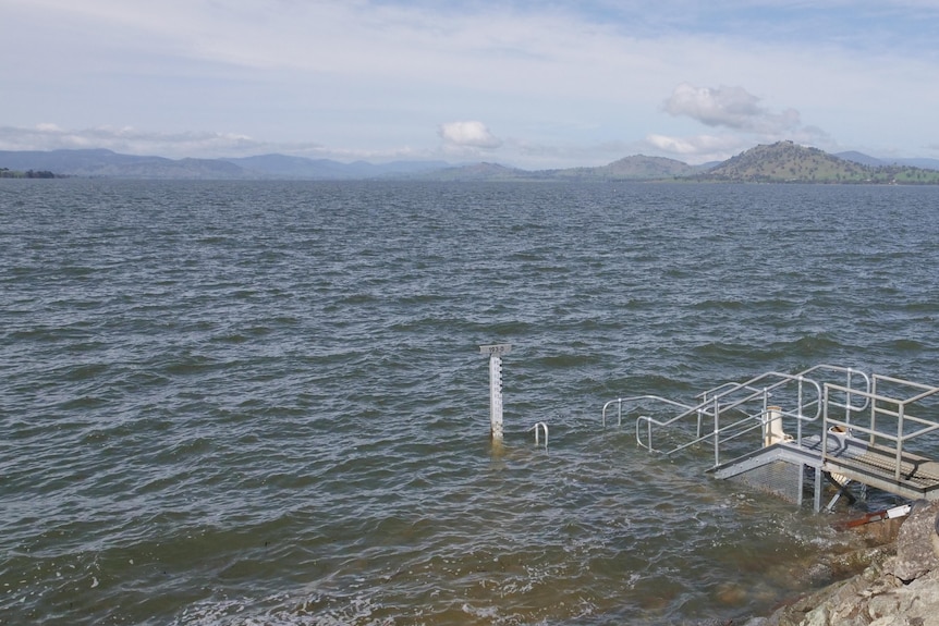 A staircase is underwater 