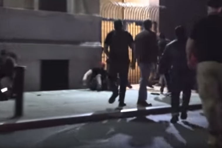 Still from video of the fight with anti-fascist protesters in New York