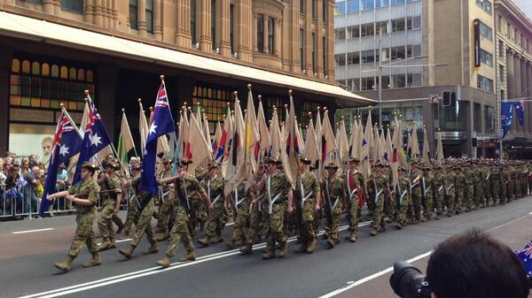 The Anzac Day march in Sydney on April 25, 2015, commemorating 100 years since the Gallipoli campaign.
