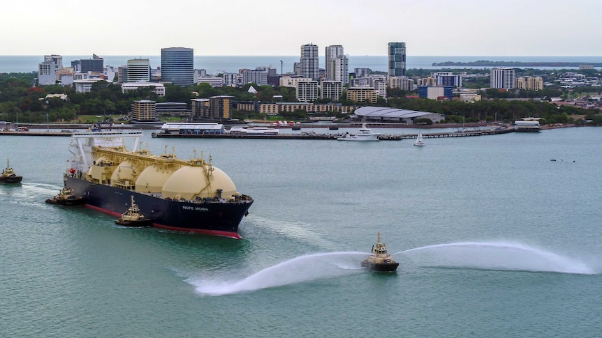 LNG tanker leaves Darwin Harbour.