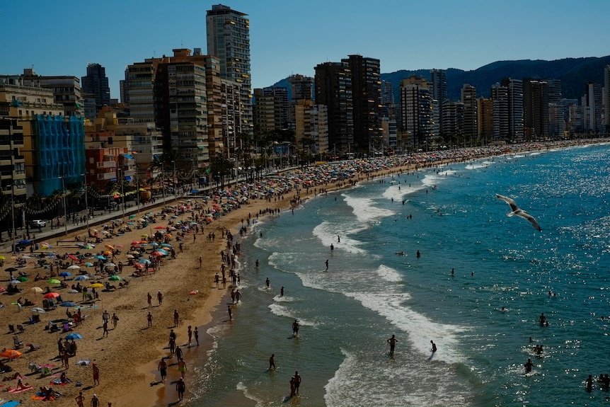 High rise buildings on the beach in Spain.