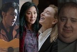 A composite image of Austin Butler, Michelle Yeoh, Cate Blanchett and Brendan Fraser in character 