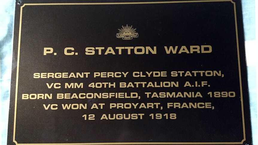 A plaque honouring Tasmanian soldier Sergeant Percy Clyde Statton