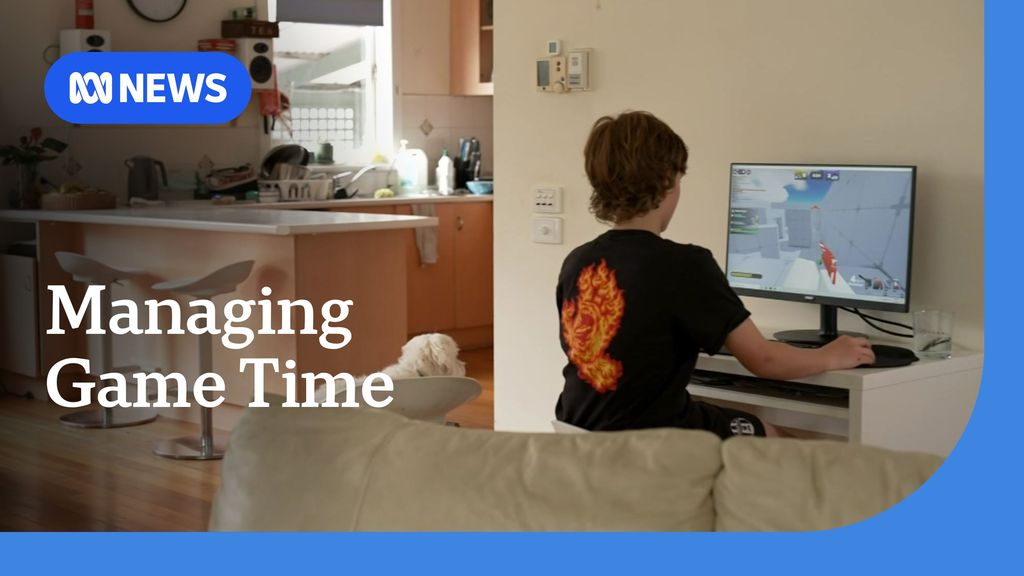 Back of a boy playing game on his computer