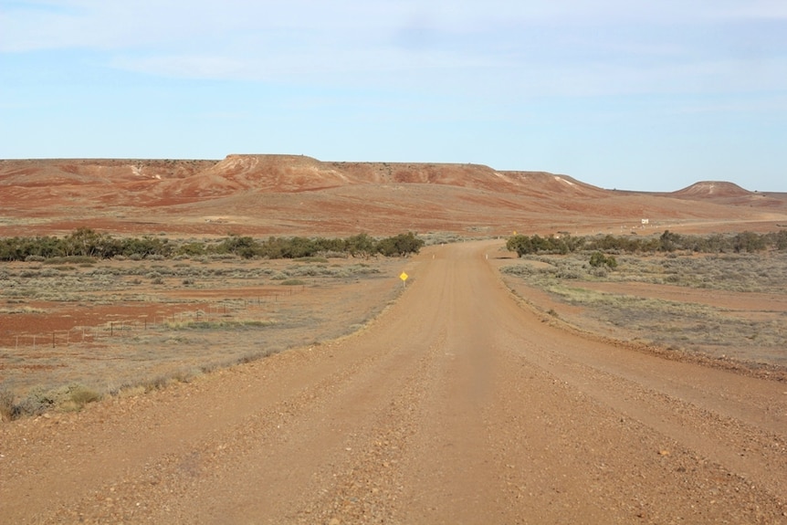 a red dirt road heading into the distance