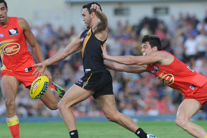 Shane Edwards sets himself for Richmond against Gold Coast in Cairns.