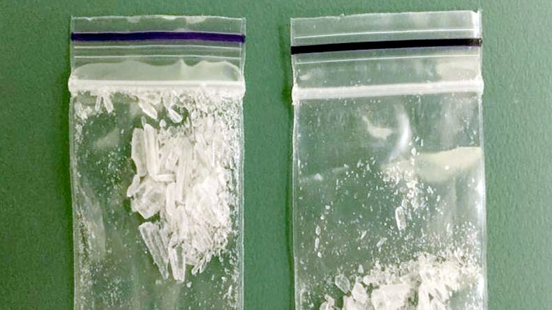 Two bags of crystal methamphetamine hydrochloride or 'ice', seized by police.