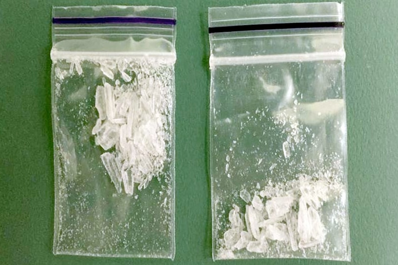 Two bags of crystal methamphetamine hydrochloride or 'ice', seized by police.