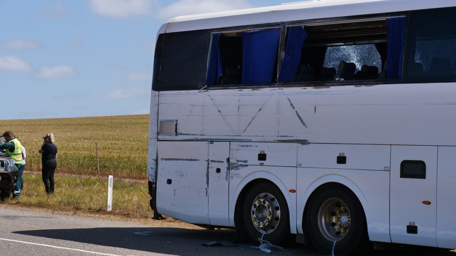 A bus with a broken window