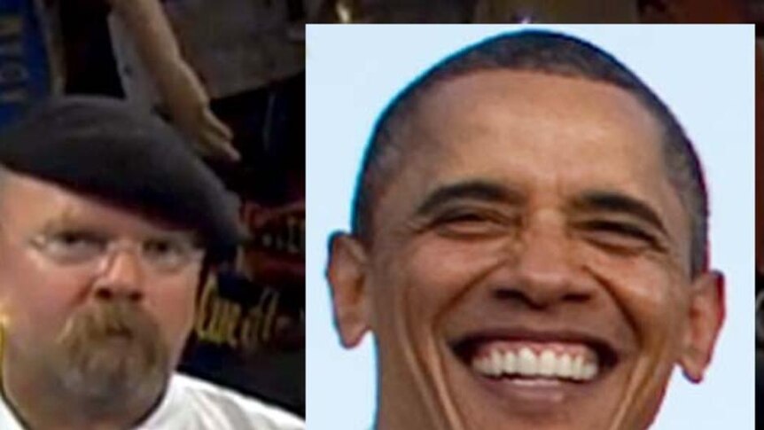 Mythbusters hosts with inset of Barack Obama