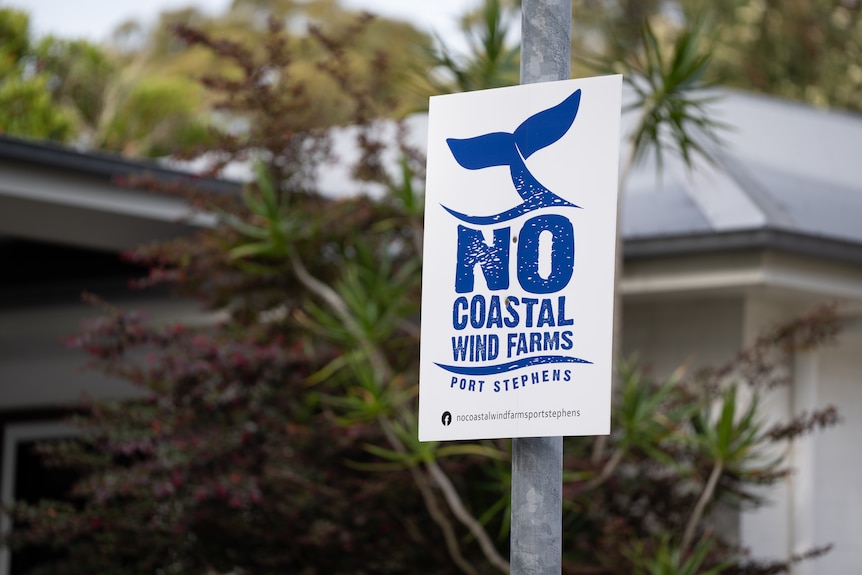 "No to coastal wind farms" sign
