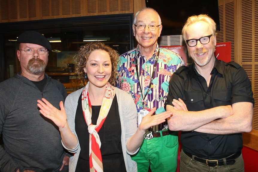 Zan Rowe with Dr. Karl and the hosts of Mythbusters