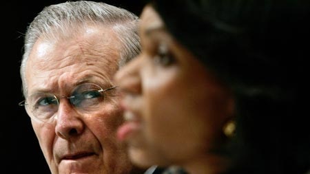 US Secretary of Defence Donald Rumsfeld and Secretary of State Condoleezza Rice.