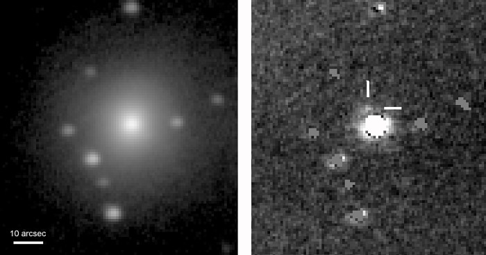 Two panels show the glow of a neutron star collision