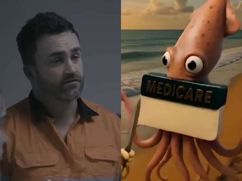 A composite image of a tradie with a dim effect, a cartoon octopus