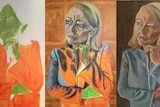 A composite of a painting of Justice Margaret McMurdo in progress