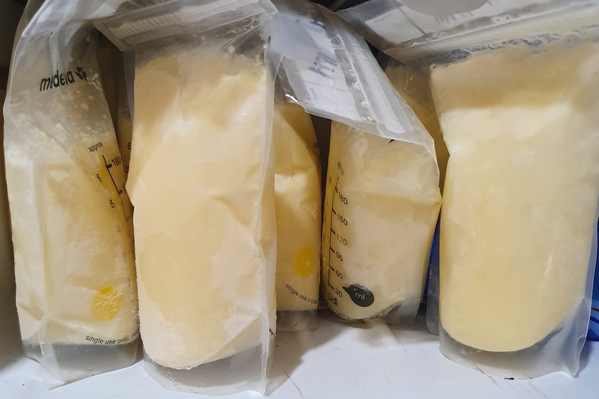 Frozen breastmilk in plastic sachets