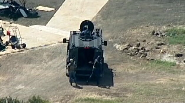 An armoured police vehicle at  property in Lara following a police ramming incident.