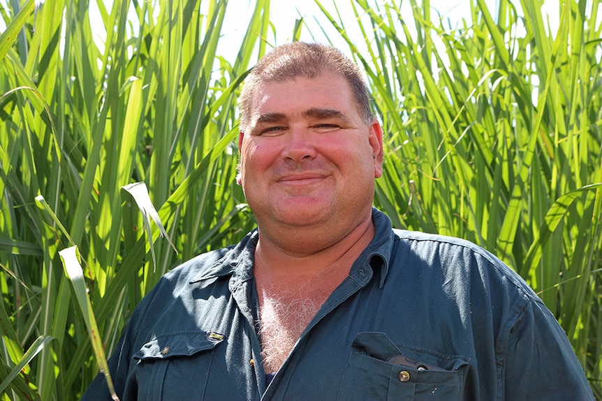 Wayne Rodgers in front of a cane crop