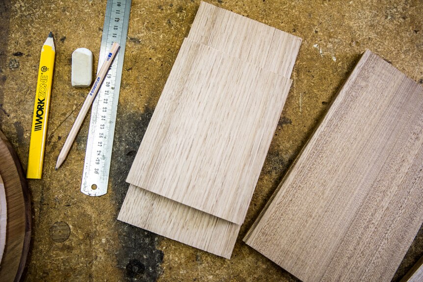 The Tasmanian timber is carefully measured for the baby boxes.