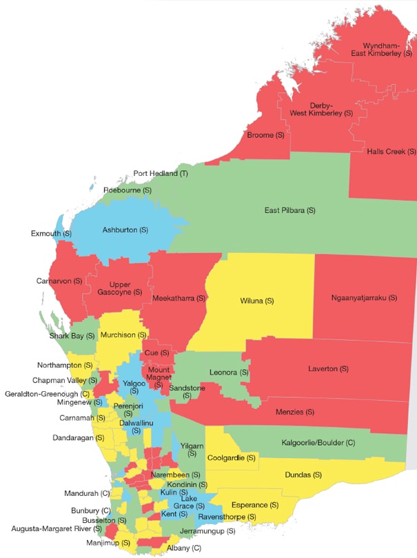 Map showing areas of disadvantage in WA