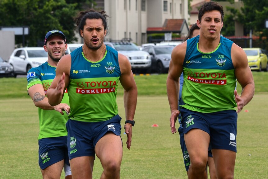 Canberra Raiders players training.