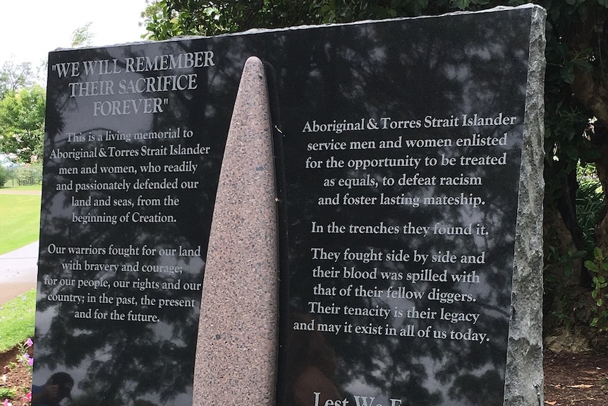 A war memorial headed 'We will remember their service forever' features 5 paragraphs about Indigenous service.