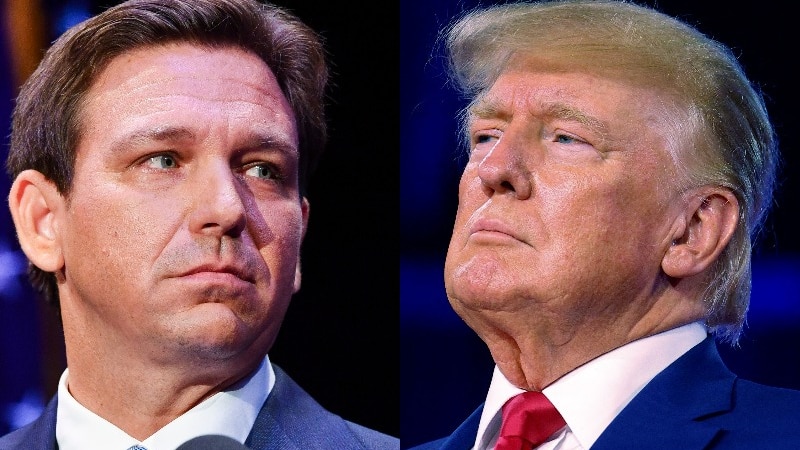 A composite image of Ron DeSantis and Donald Trump