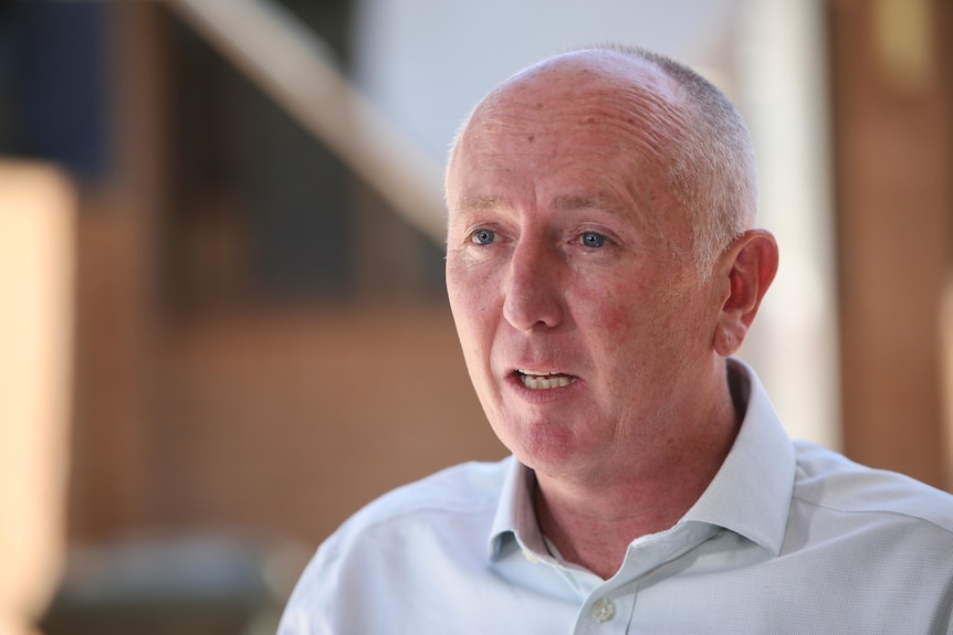 Stephen Dawson speaking at the flood control centre in Broome. 