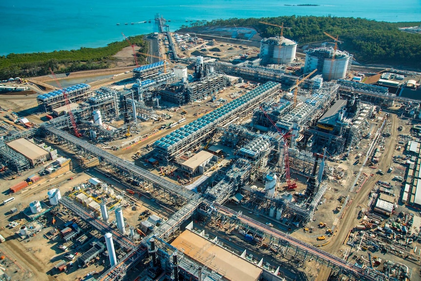 The two-train LNG plant, being constructed by Bechtel on Curtis Island, off the coast of Gladstone in southern Queensland