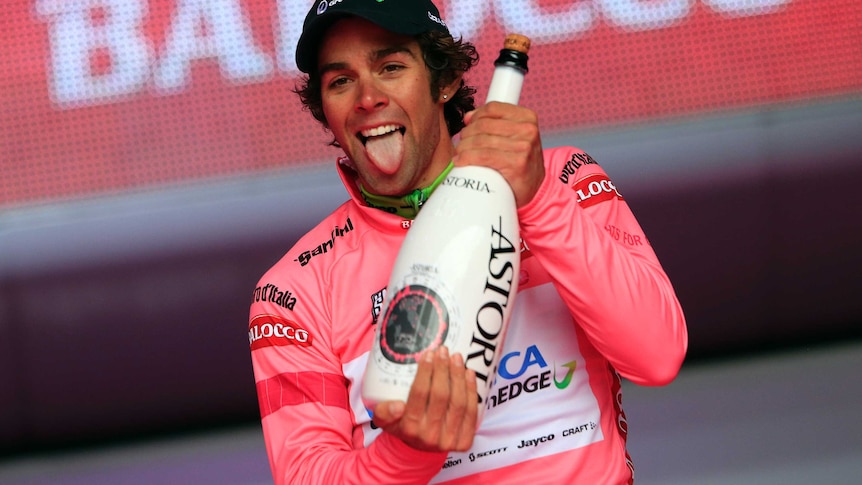 Matthews celebrates in Giro pink jersey