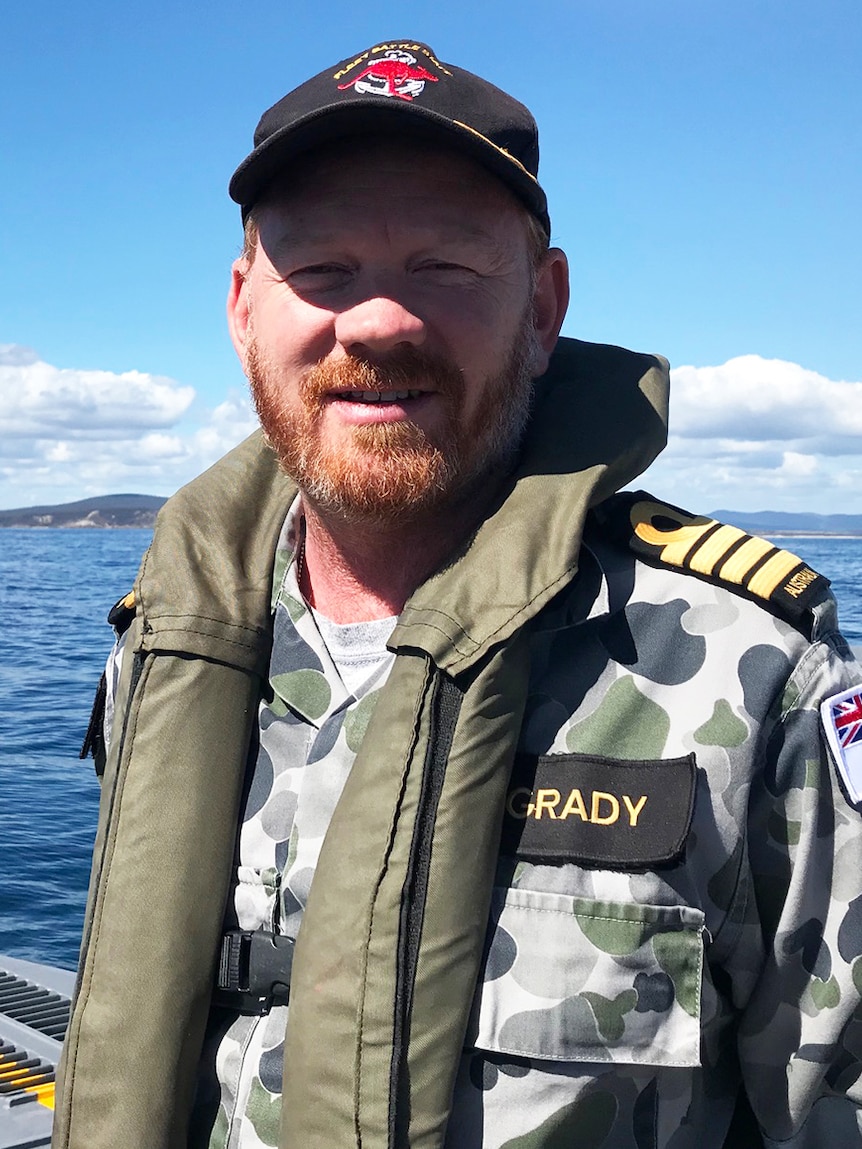 Captain Paul O'Grady from HMAS Canberra during Exercise Ocean Explorer 2018 off Tasmanian coast.